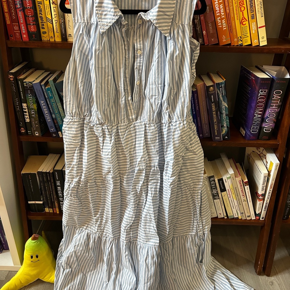 Eloquii Blue and White Striped Maxi Dress